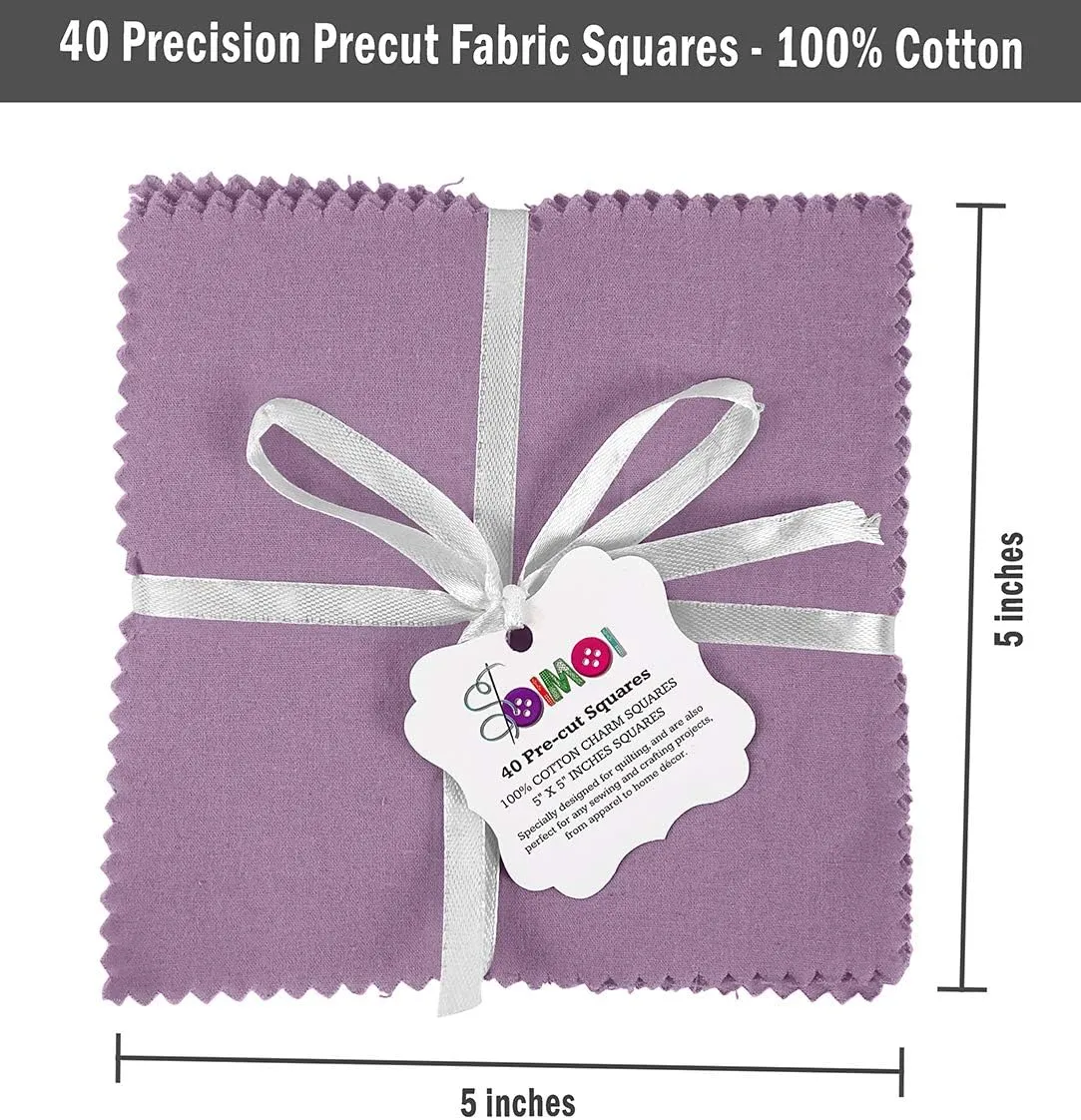 Soimoi Solid Lavender Precut 5 inch Cotton Fabric Bundle Quilting Squares Charm Pack DIY Patchwork Sewing Craft