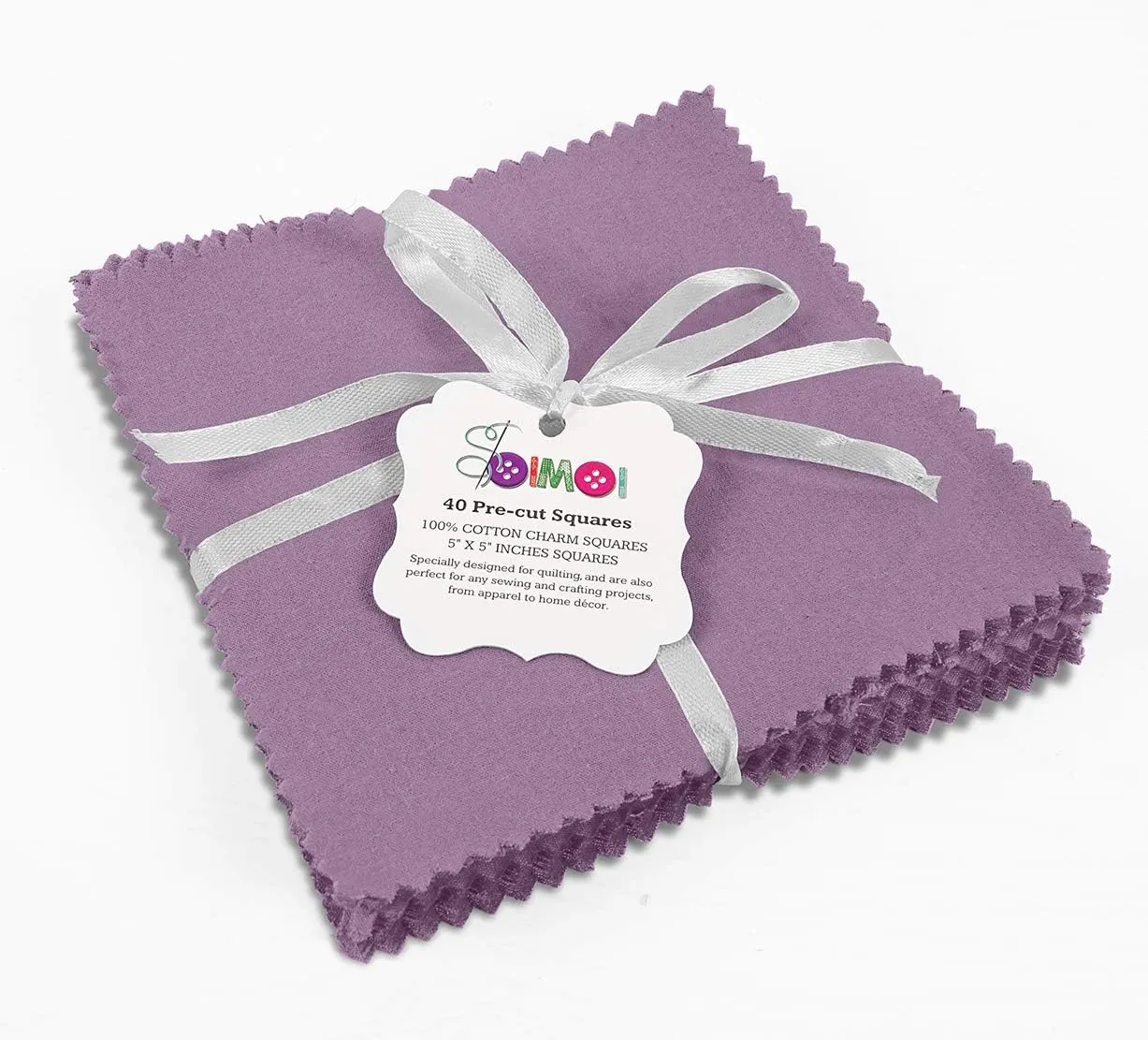 Soimoi Solid Lavender Precut 5 inch Cotton Fabric Bundle Quilting Squares Charm Pack DIY Patchwork Sewing Craft