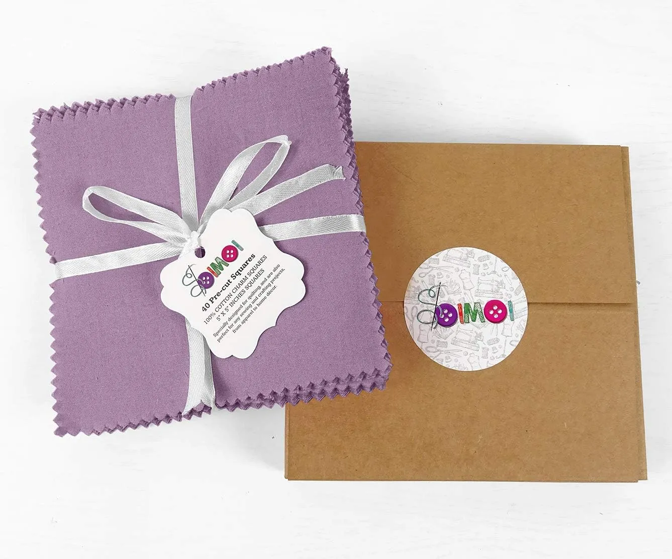 Soimoi Solid Lavender Precut 5 inch Cotton Fabric Bundle Quilting Squares Charm Pack DIY Patchwork Sewing Craft