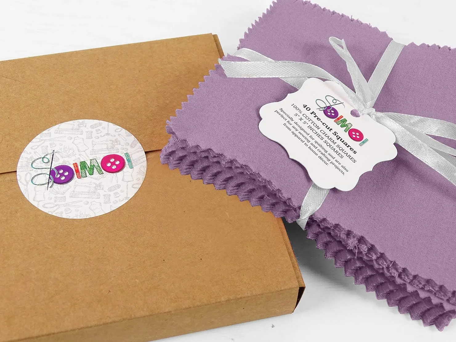 Soimoi Solid Lavender Precut 5 inch Cotton Fabric Bundle Quilting Squares Charm Pack DIY Patchwork Sewing Craft