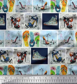 Soimoi Viscos Chiffon Blue Fabric - by The Yard - 42 Inch Wide - Slippers, Shoes & High Heels Patchwork Glam - Fashionable Footwear-Inspired Designs Printed Fabric