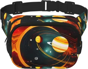 Solar System Jupiter Saturn Print Men and Women Square Double Layer Waist Bag Workout Crossbody Travel Waist Bag