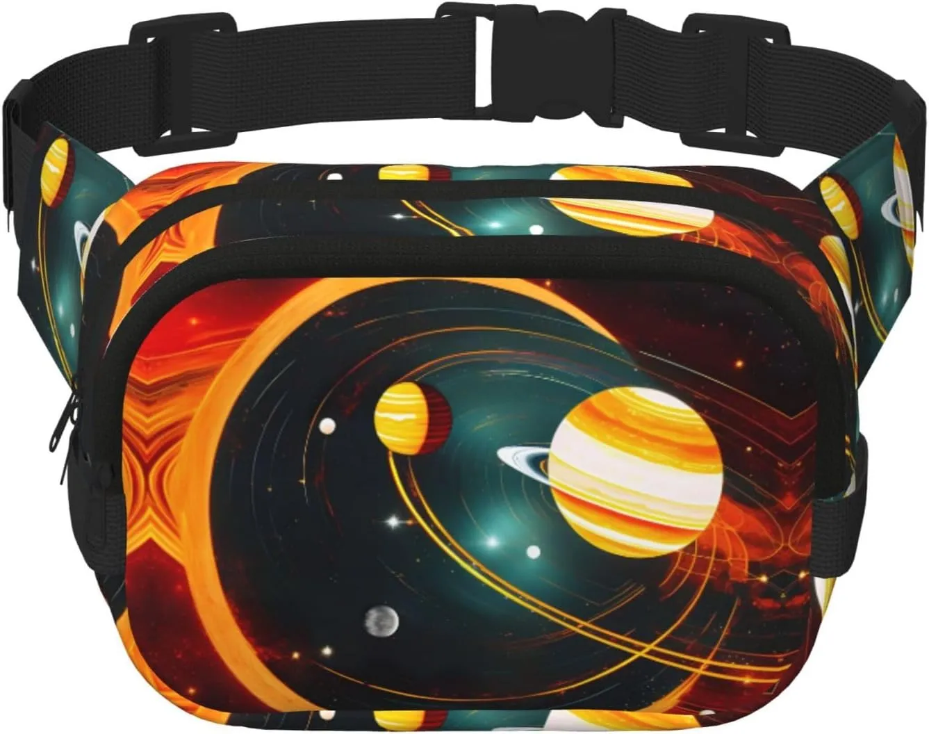 Solar System Jupiter Saturn Print Men and Women Square Double Layer Waist Bag Workout Crossbody Travel Waist Bag