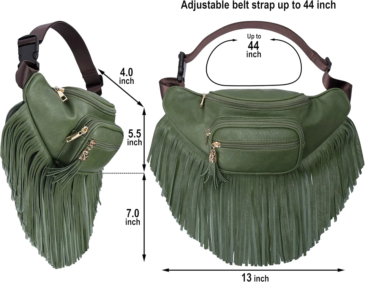 Solene Fringe Waist bag for women with Multi Zipper Pockets
