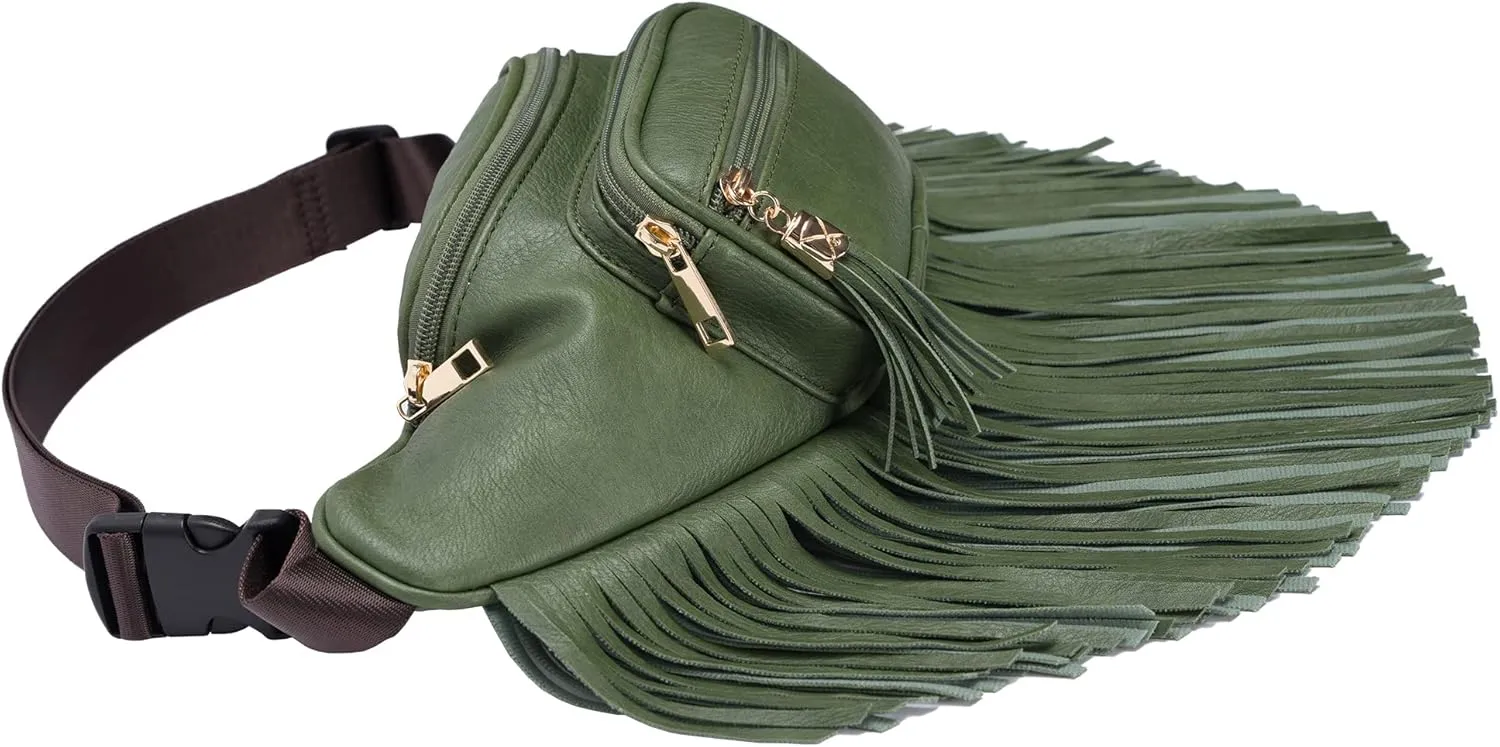 Solene Fringe Waist bag for women with Multi Zipper Pockets