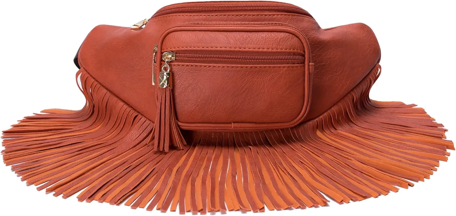 Solene Fringe Waist bag for women with Multi Zipper Pockets