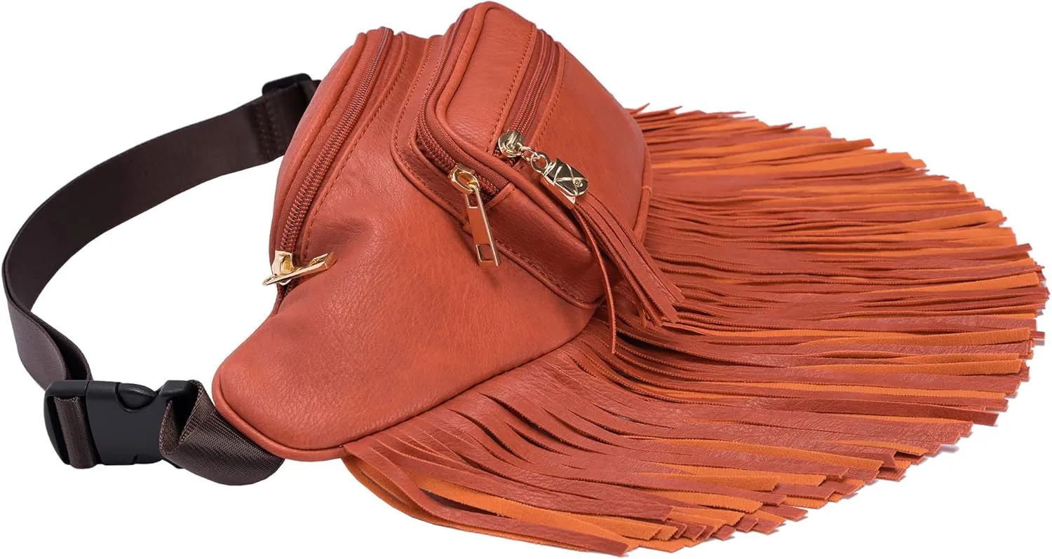 Solene Fringe Waist bag for women with Multi Zipper Pockets