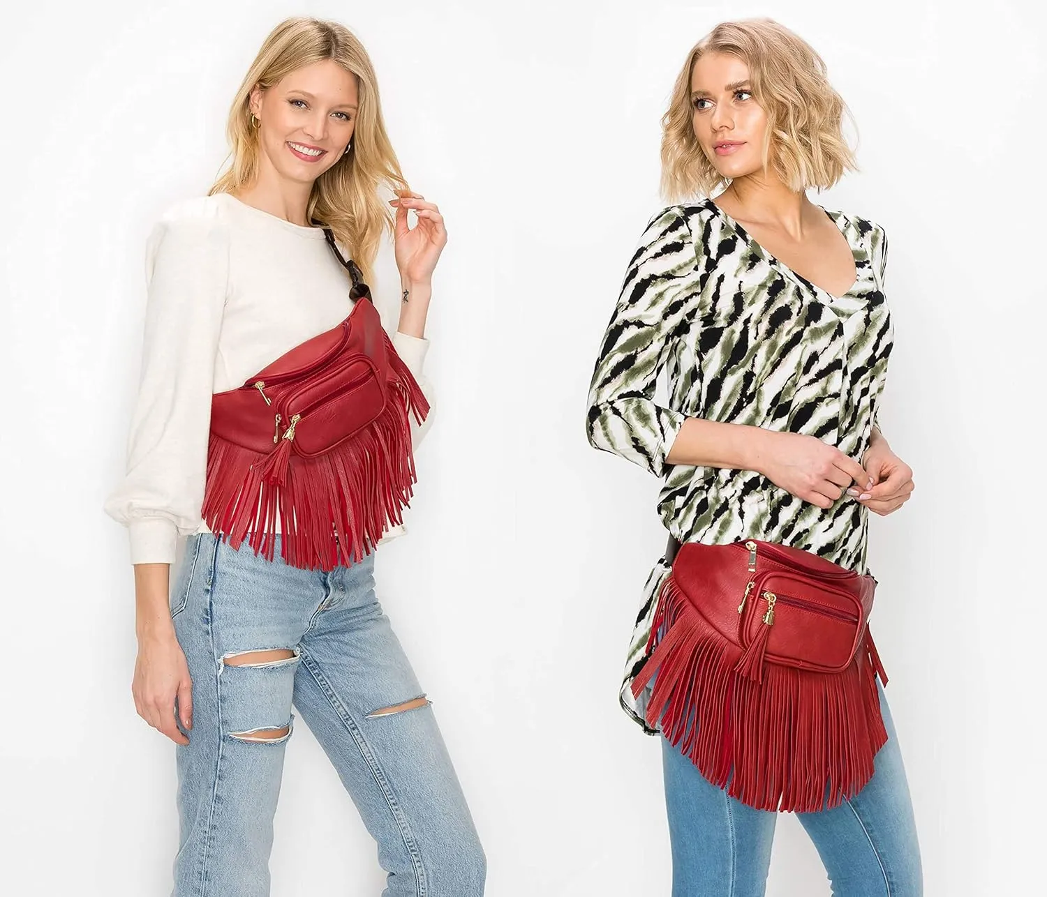 Solene Fringe Waist bag for women with Multi Zipper Pockets