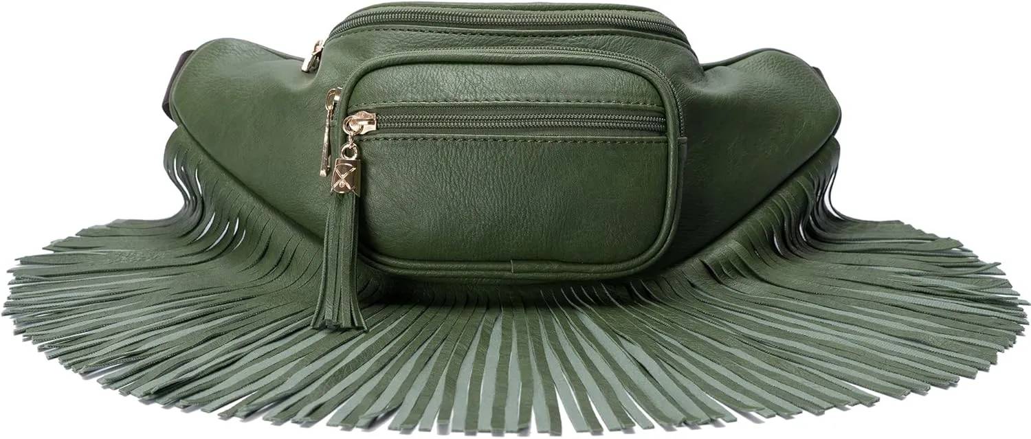 Solene Fringe Waist bag for women with Multi Zipper Pockets