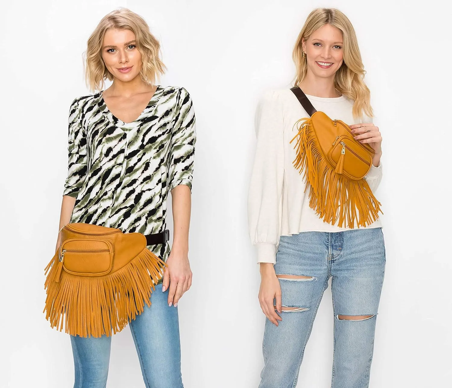 Solene Fringe Waist bag for women with Multi Zipper Pockets