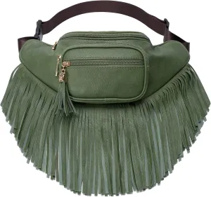 Solene Fringe Waist bag for women with Multi Zipper Pockets