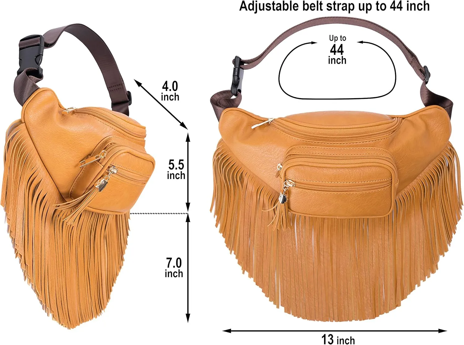 Solene Fringe Waist bag for women with Multi Zipper Pockets