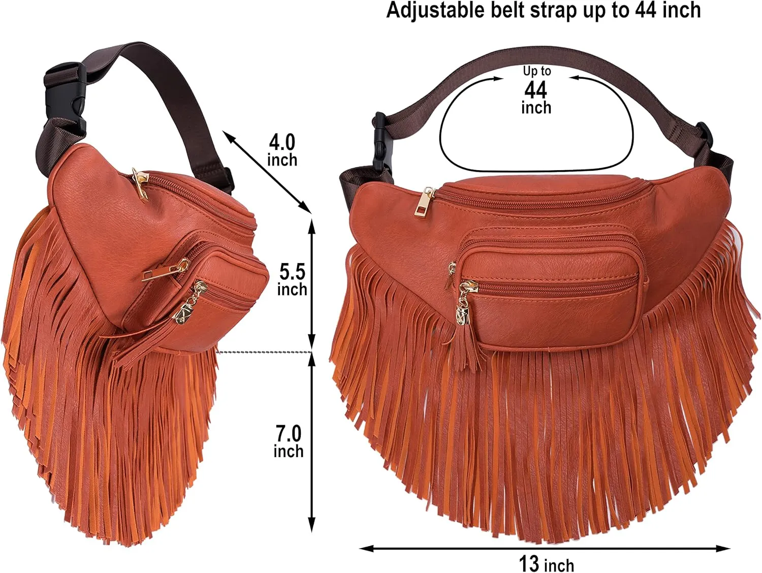 Solene Fringe Waist bag for women with Multi Zipper Pockets