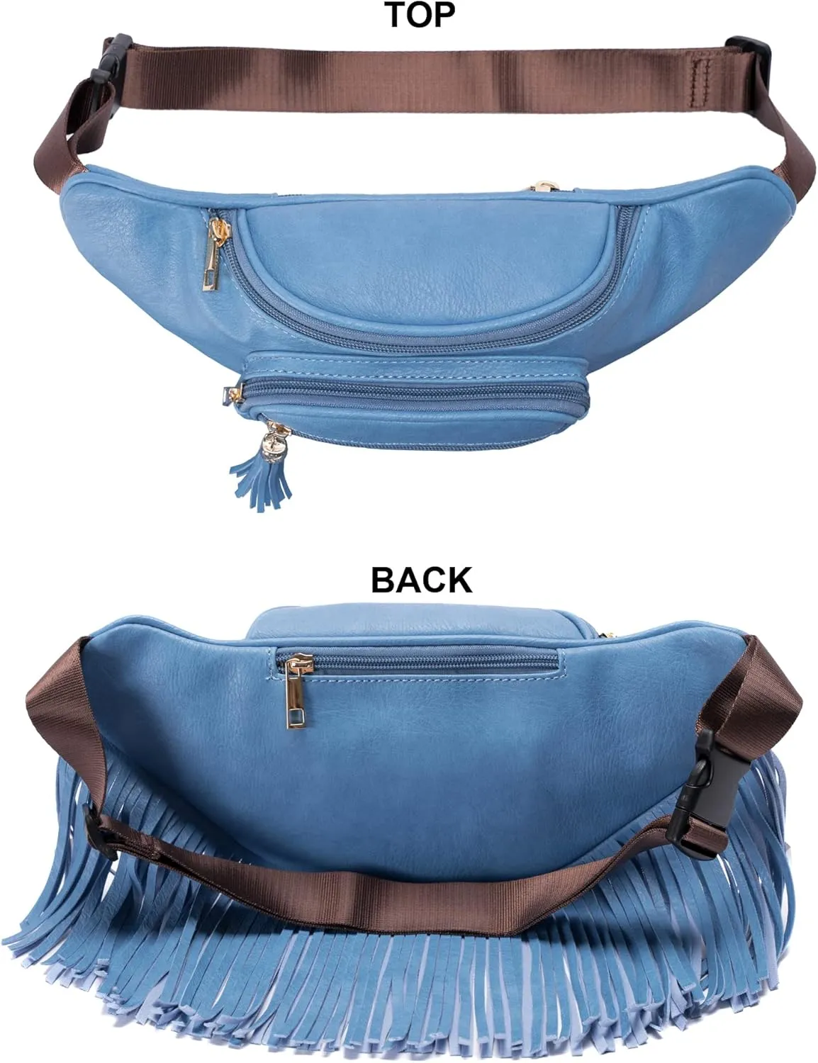 Solene Fringe Waist bag for women with Multi Zipper Pockets