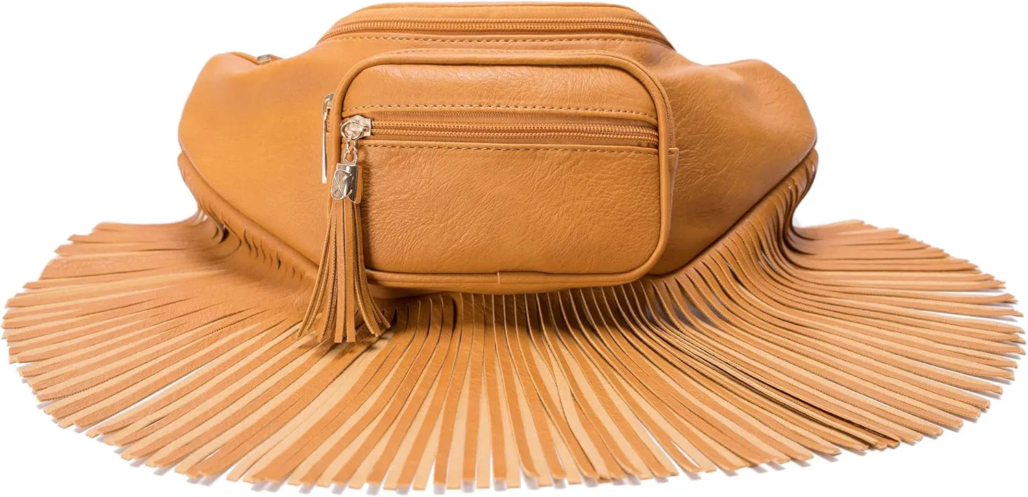 Solene Fringe Waist bag for women with Multi Zipper Pockets