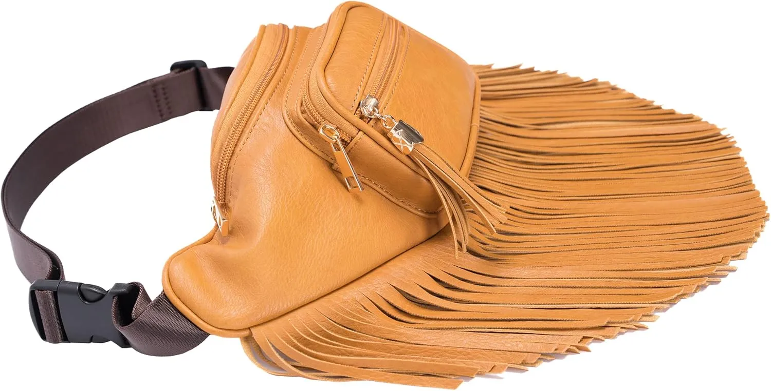 Solene Fringe Waist bag for women with Multi Zipper Pockets