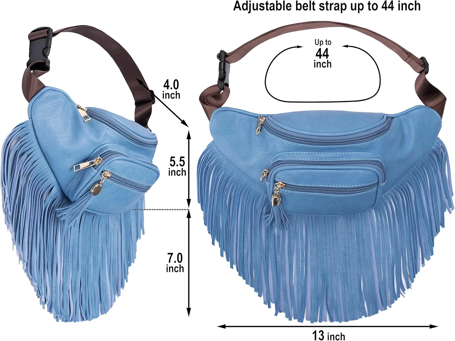Solene Fringe Waist bag for women with Multi Zipper Pockets