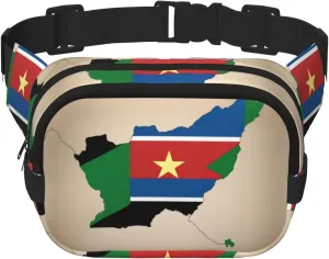 South Sudan flag map with yellow star print Cute Large Black Fanny Packs for Women Cross Body Waist Bag Nylon Fashionable Fanny Pack