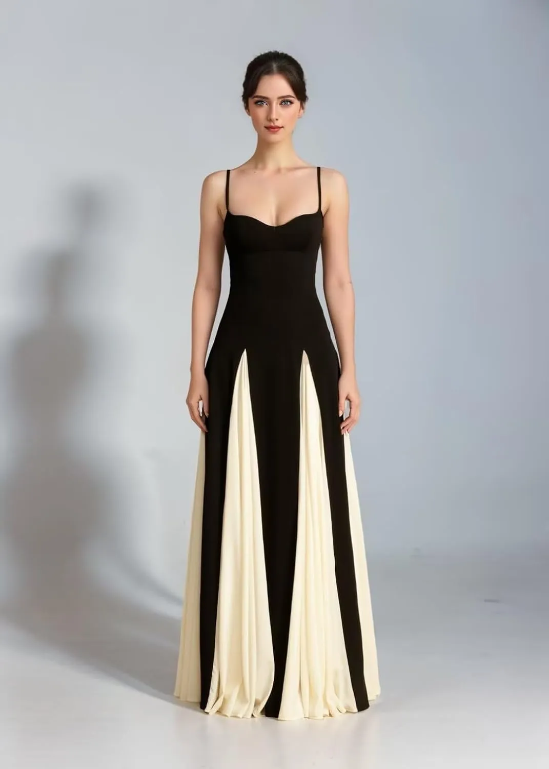 Spaghetti Straps Prom Dresses Sleeveless Patchwork Pleated Long Evening Dress