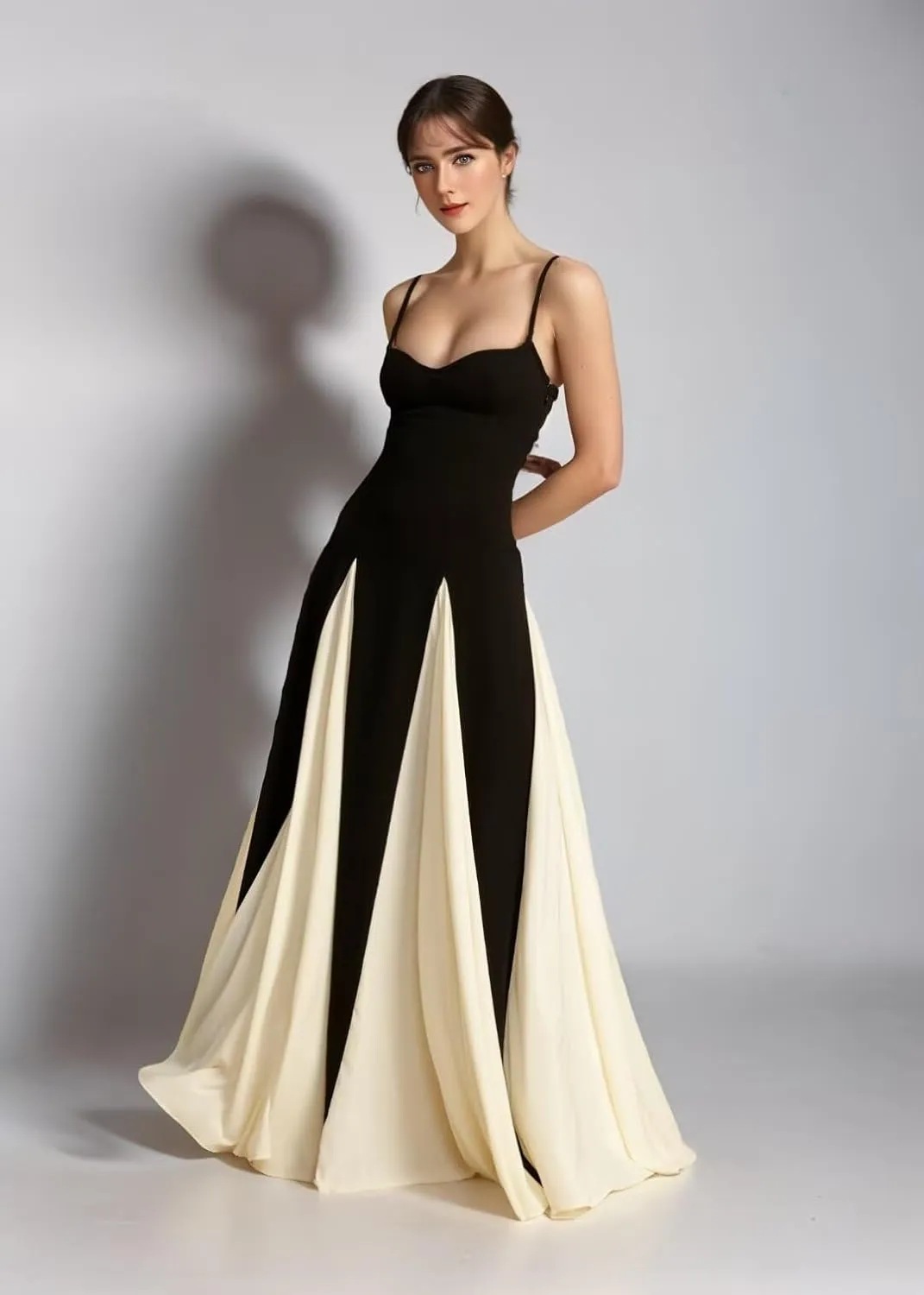 Spaghetti Straps Prom Dresses Sleeveless Patchwork Pleated Long Evening Dress