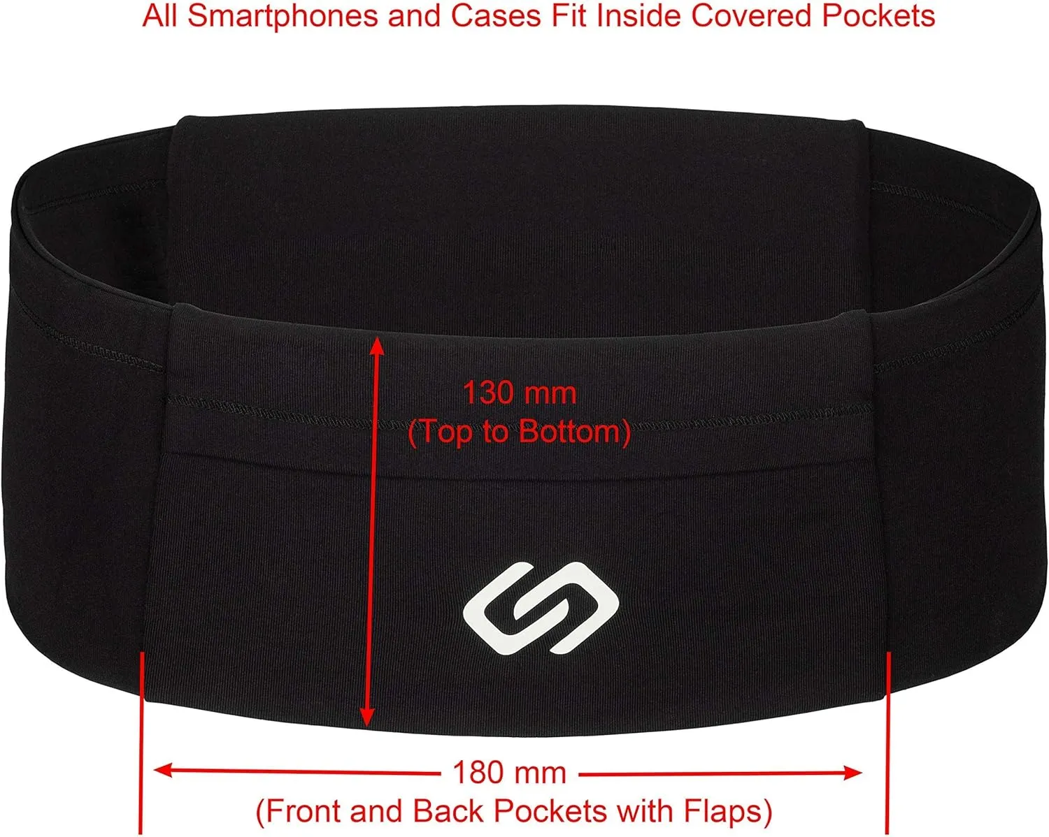 Sporteer VersaMod Running Belt, Workout Waist Pack, Travel Money and Passport Belt for Smartphones and Personal Items (X-Small, Black)