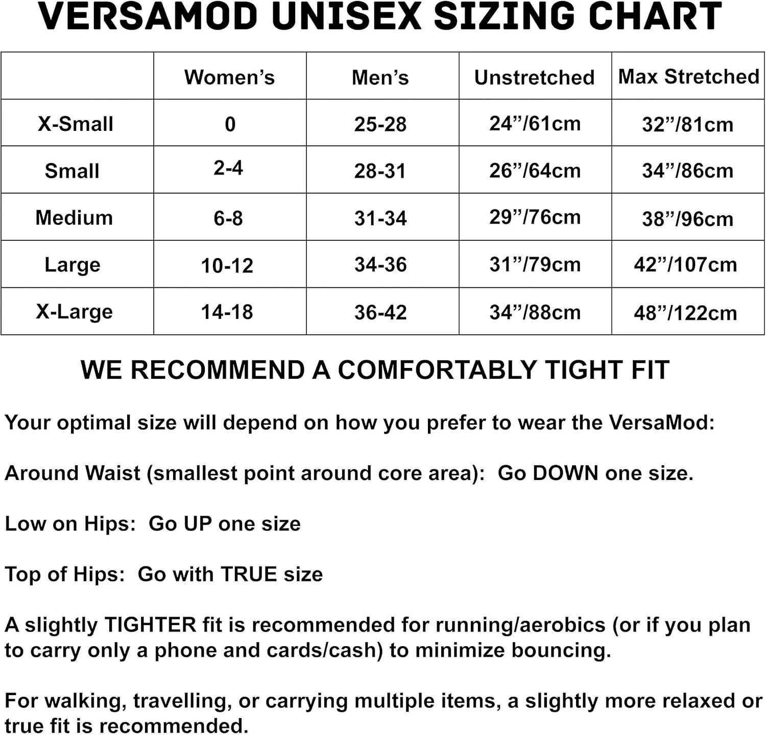 Sporteer VersaMod Running Belt, Workout Waist Pack, Travel Money and Passport Belt for Smartphones and Personal Items (X-Small, Black)