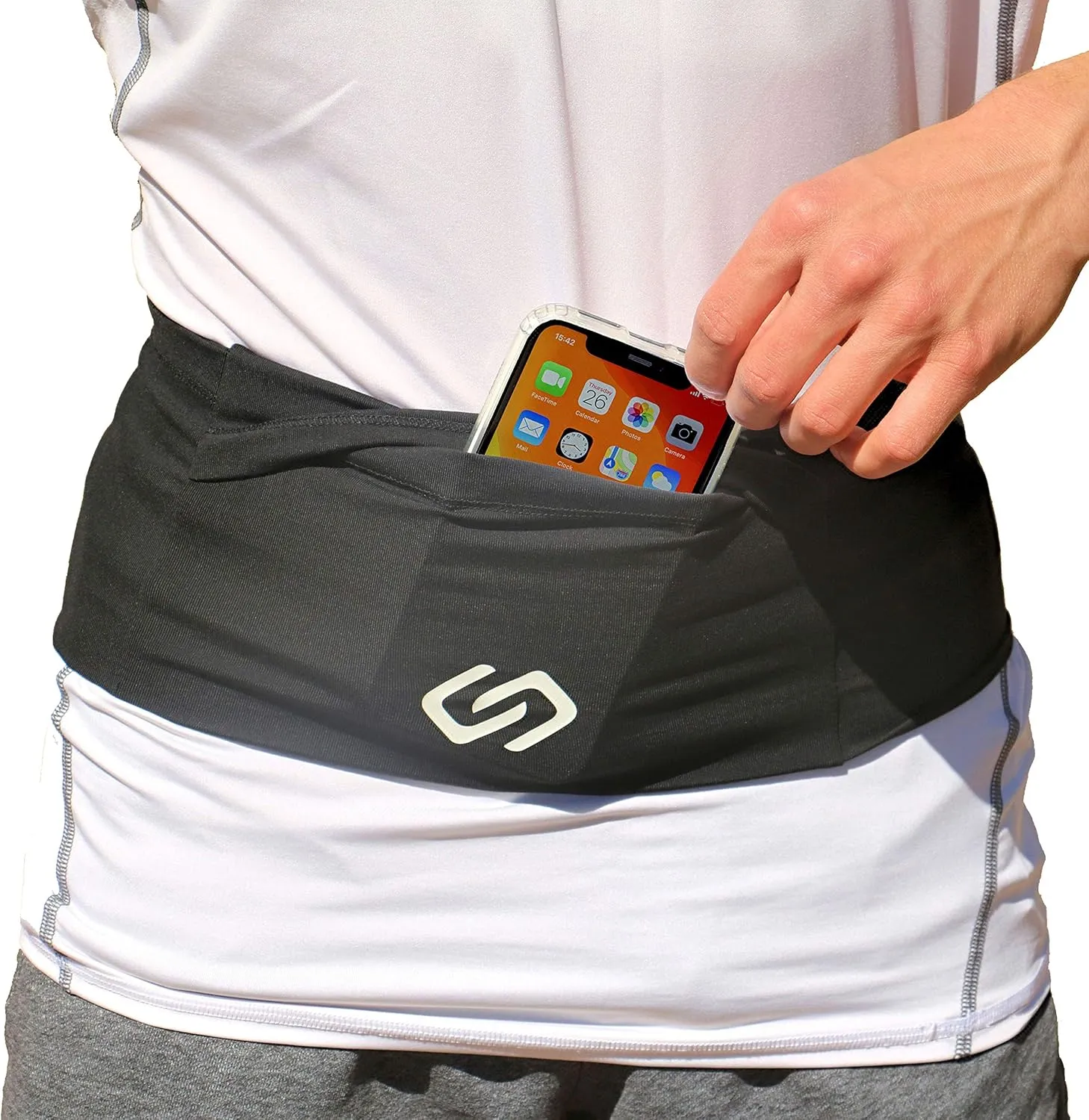 Sporteer VersaMod Running Belt, Workout Waist Pack, Travel Money and Passport Belt for Smartphones and Personal Items (X-Small, Black)