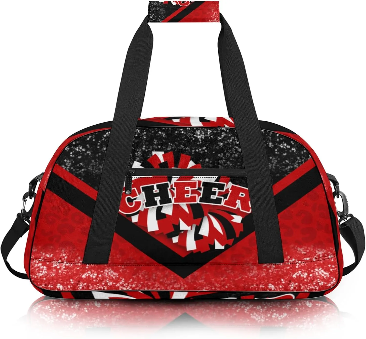 Sports Duffel Bag for Cheerleaders, Cheer Bag for Women, Travel Duffle Bag, Cheerleading Weekender Bag, Gym Bag (Black&Red)