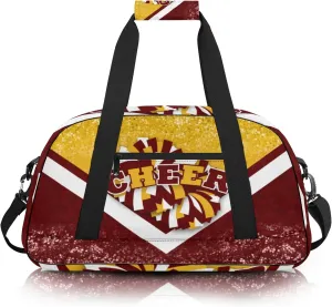 Sports Duffel Bag for Cheerleaders, Cheer Bag for Women, Travel Duffle Bag, Cheerleading Weekender Bag, Gym Bag (Gold&Winered)