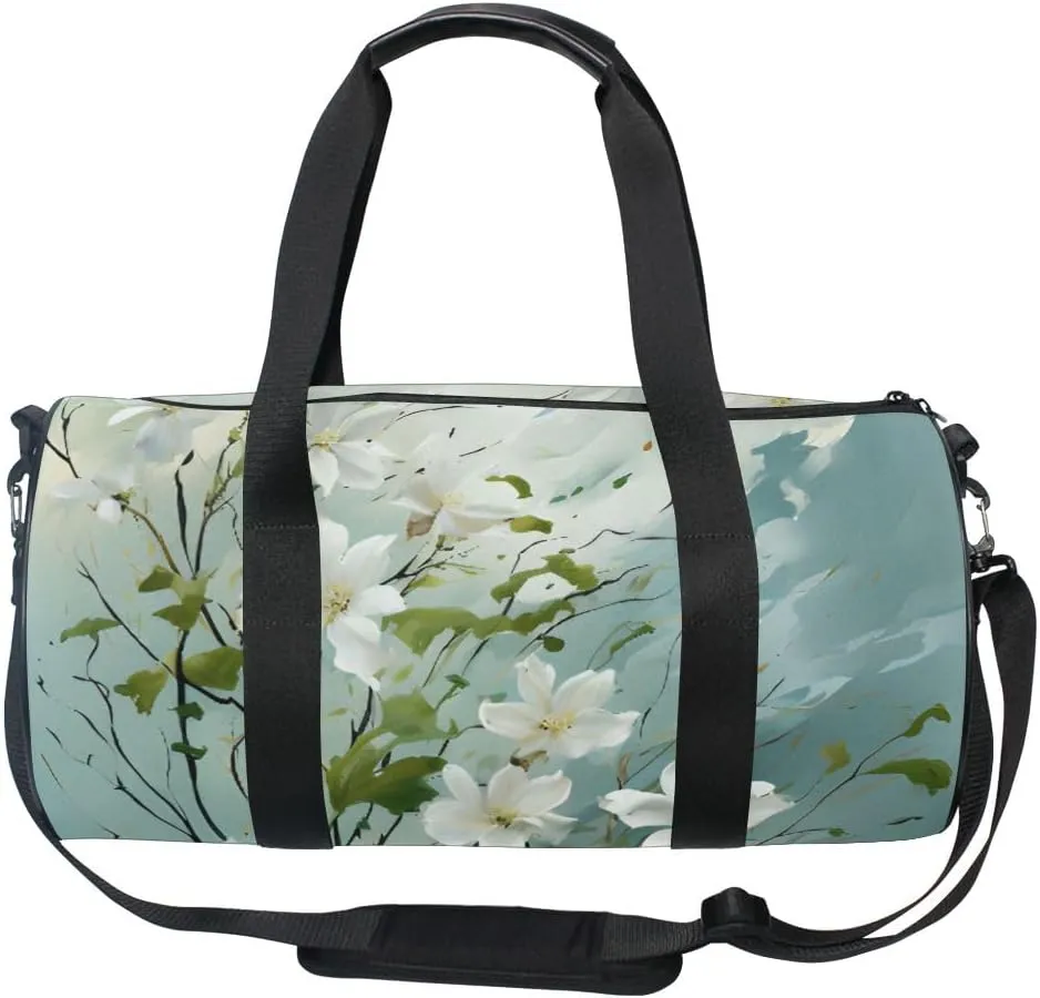 Sports Gym Bag Gym Duffle Bag Sport Bags for Men Women Gardenia Cape Jasmine Durable Handle Luggage Bag