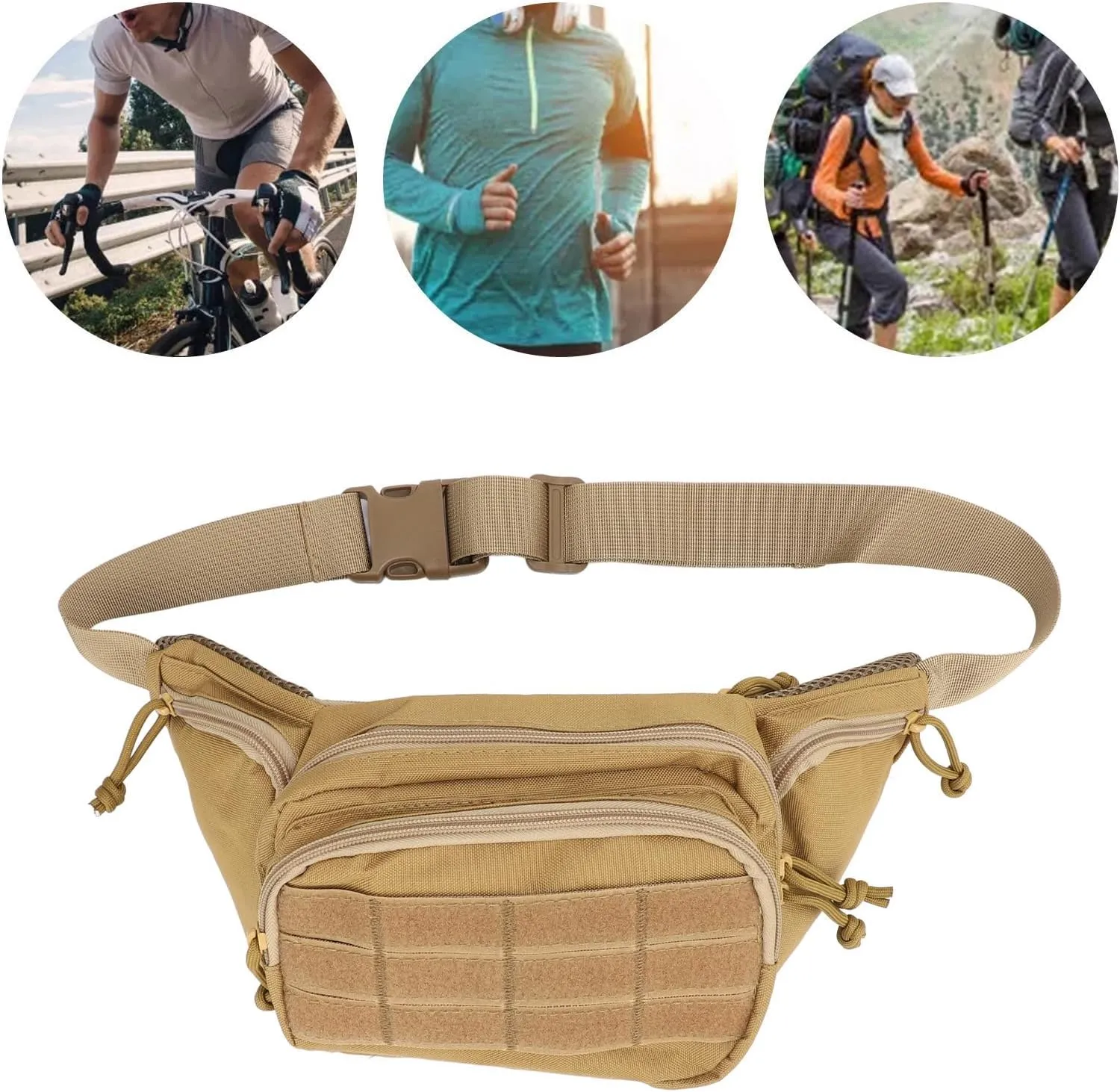 Sports Waist Bag Adjustable Breathable Nylon Chest Belt Bag Running Hiking (Khaki)