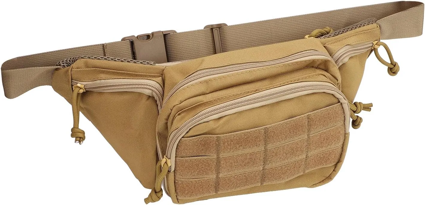 Sports Waist Bag Adjustable Breathable Nylon Chest Belt Bag Running Hiking (Khaki)