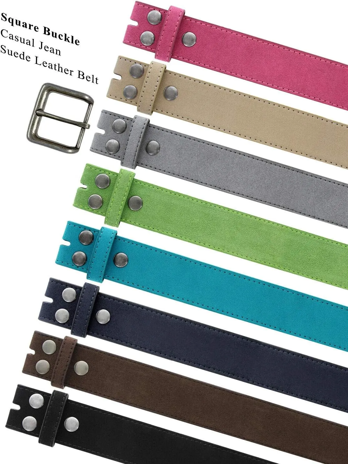 Square Buckle Casual Jean Suede Leather Belt 1 1/2" Wide