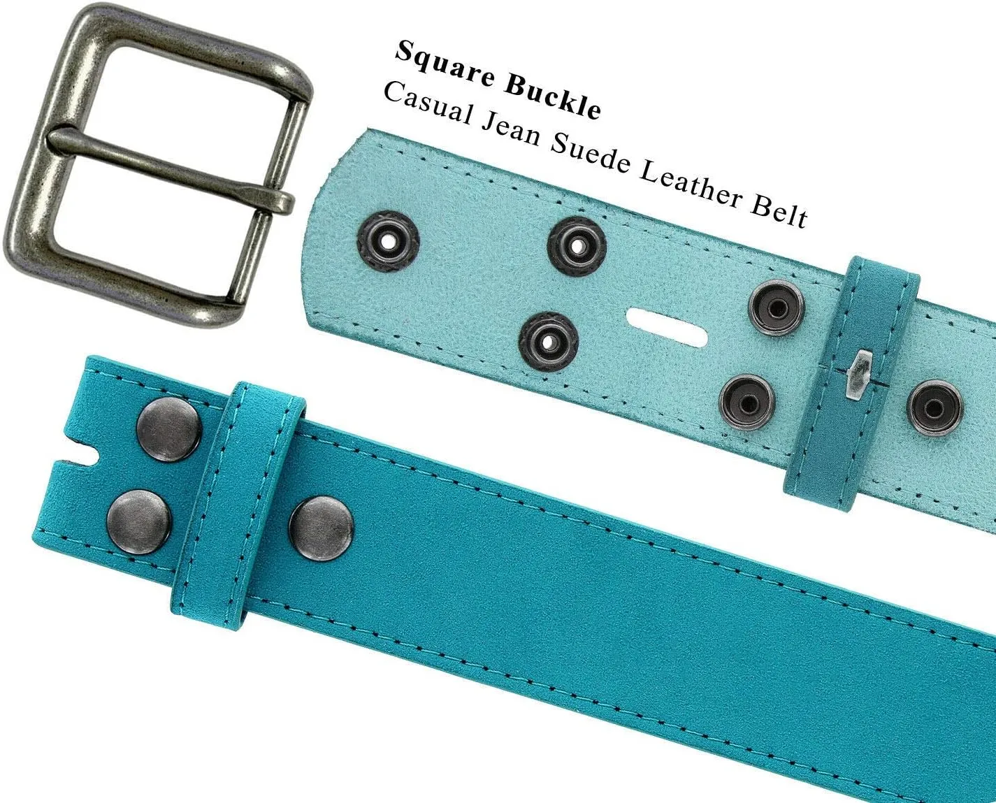 Square Buckle Casual Jean Suede Leather Belt 1 1/2" Wide