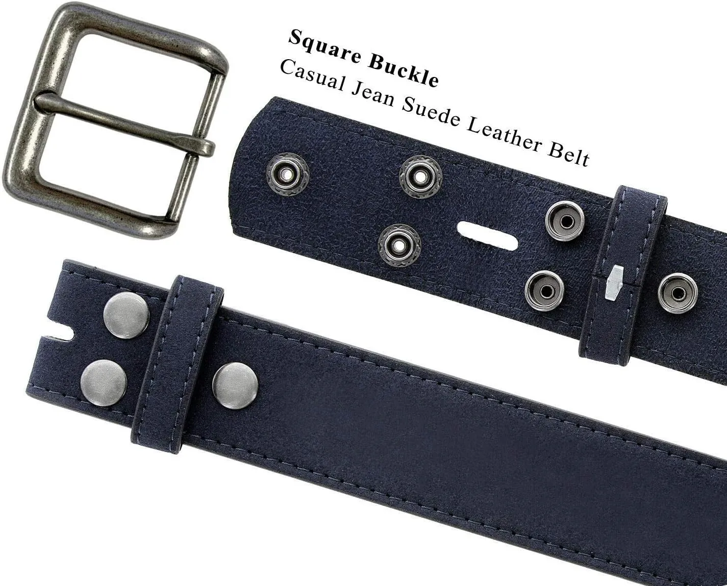 Square Buckle Casual Jean Suede Leather Belt 1 1/2" Wide