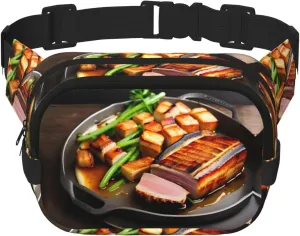 Square Double Layer Waist Bag - Crossbody Bag/Adjustable Strap Chest,for Travel Workout Running print Delicious grilled meat
