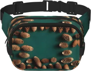Square Double Layer Waist Bag - Crossbody Bag/Adjustable Strap Chest,for Travel Workout Running print Pine Cone Border