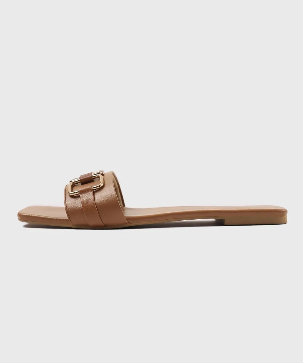 Square Toe Flats with Buckle Detail
