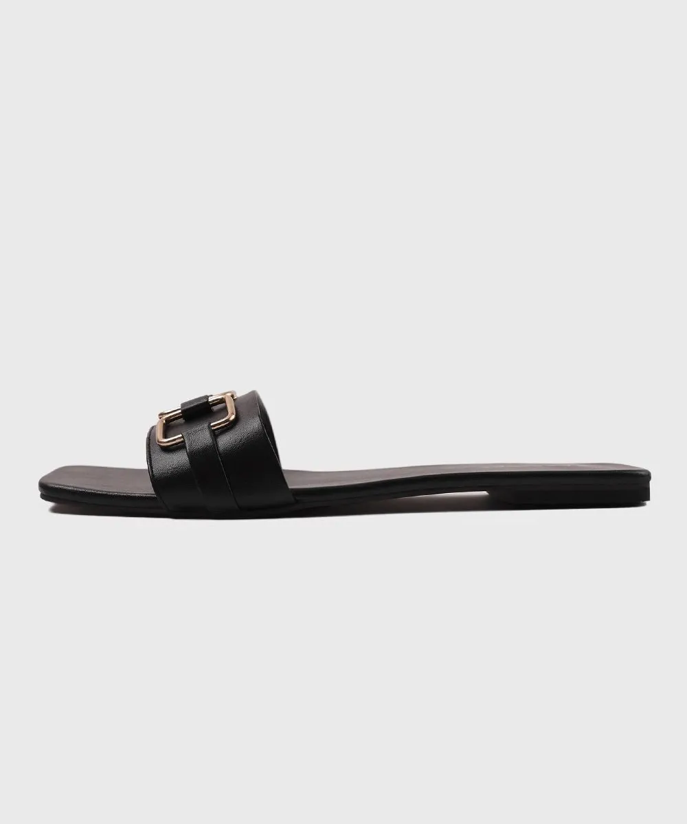 Square Toe Flats with Buckle Detail