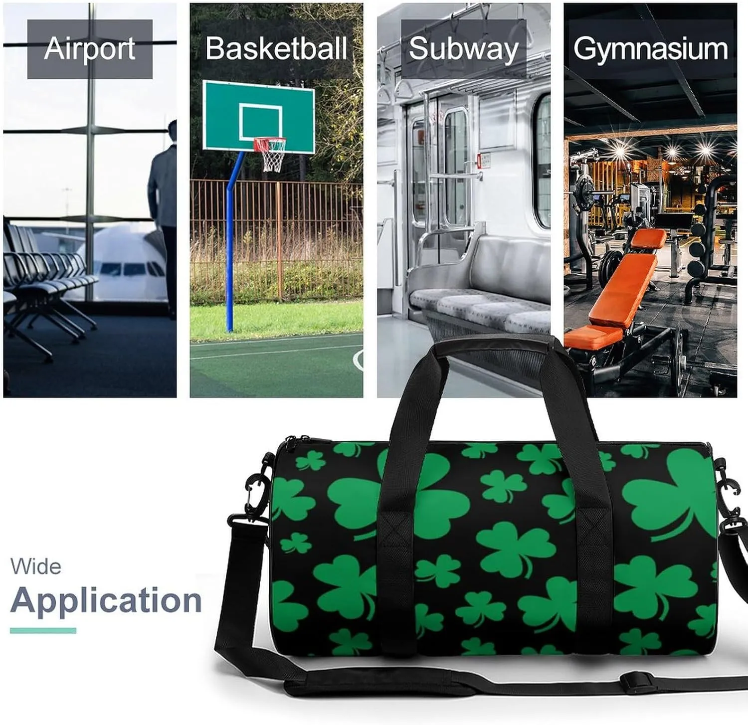 St Patrisks Day Duffelbag Zipper Tote Bag Cylindrical Duffelbags Picnic Bags Easy Carry Satchels Travel Handbag Overnighter Duffles 17.7in/9in/9in