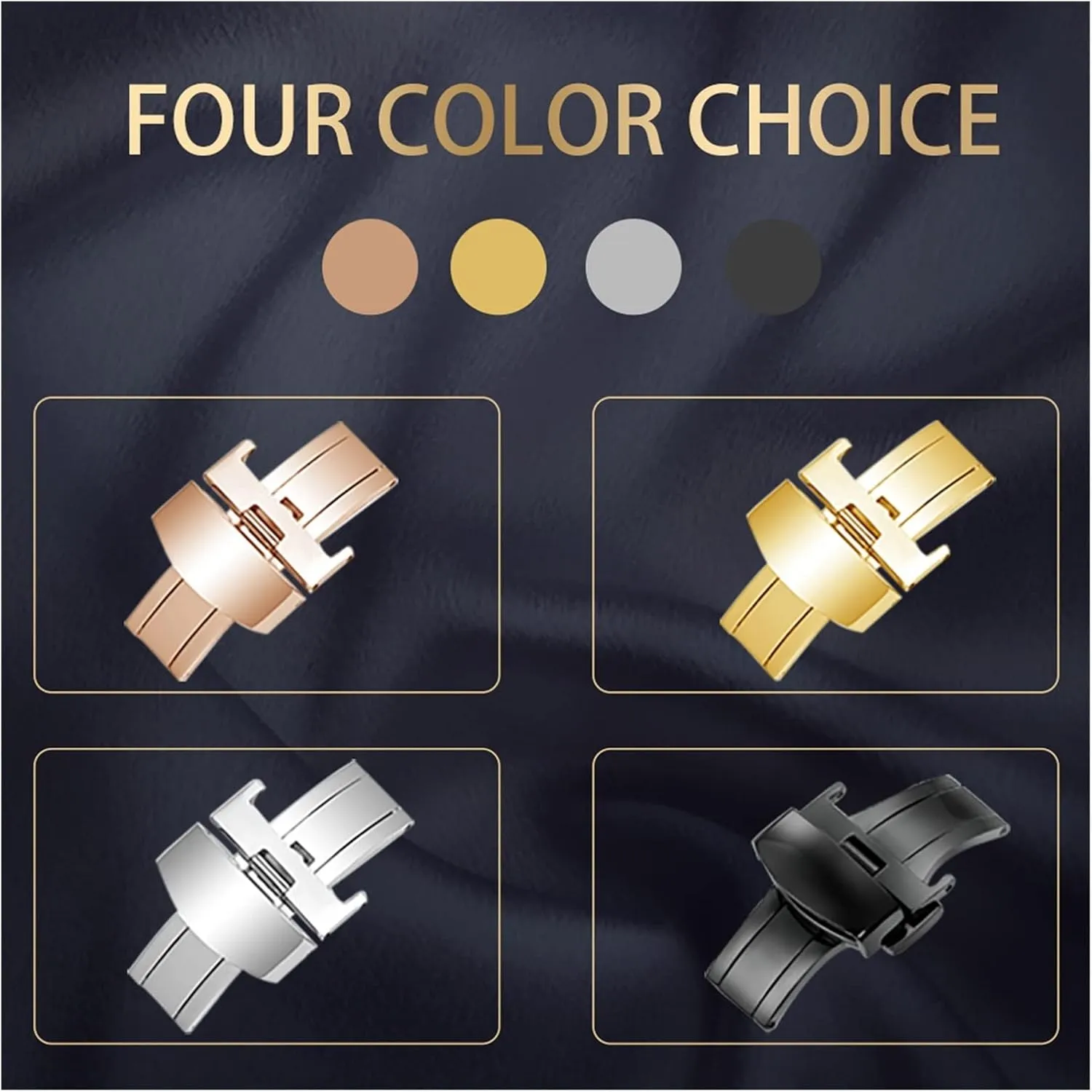 Stainless Steel Watch Bands Buckle Compatible With Omg Watch Strap Butterfly Clasp Use On Leather Rubber Watchband 14mm 16mm 18mm 20mm Black Watch clasp