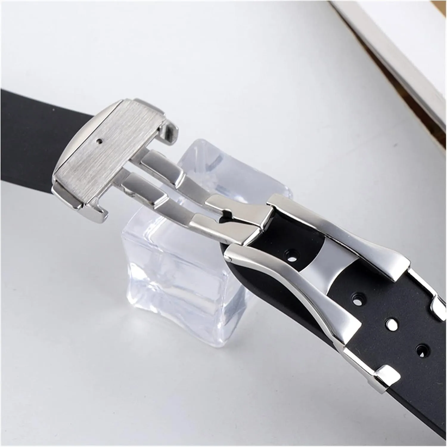 Stainless Steel Watch Bands Buckle Compatible With Omg Watch Strap Butterfly Clasp Use On Leather Rubber Watchband 14mm 16mm 18mm 20mm Black Watch clasp