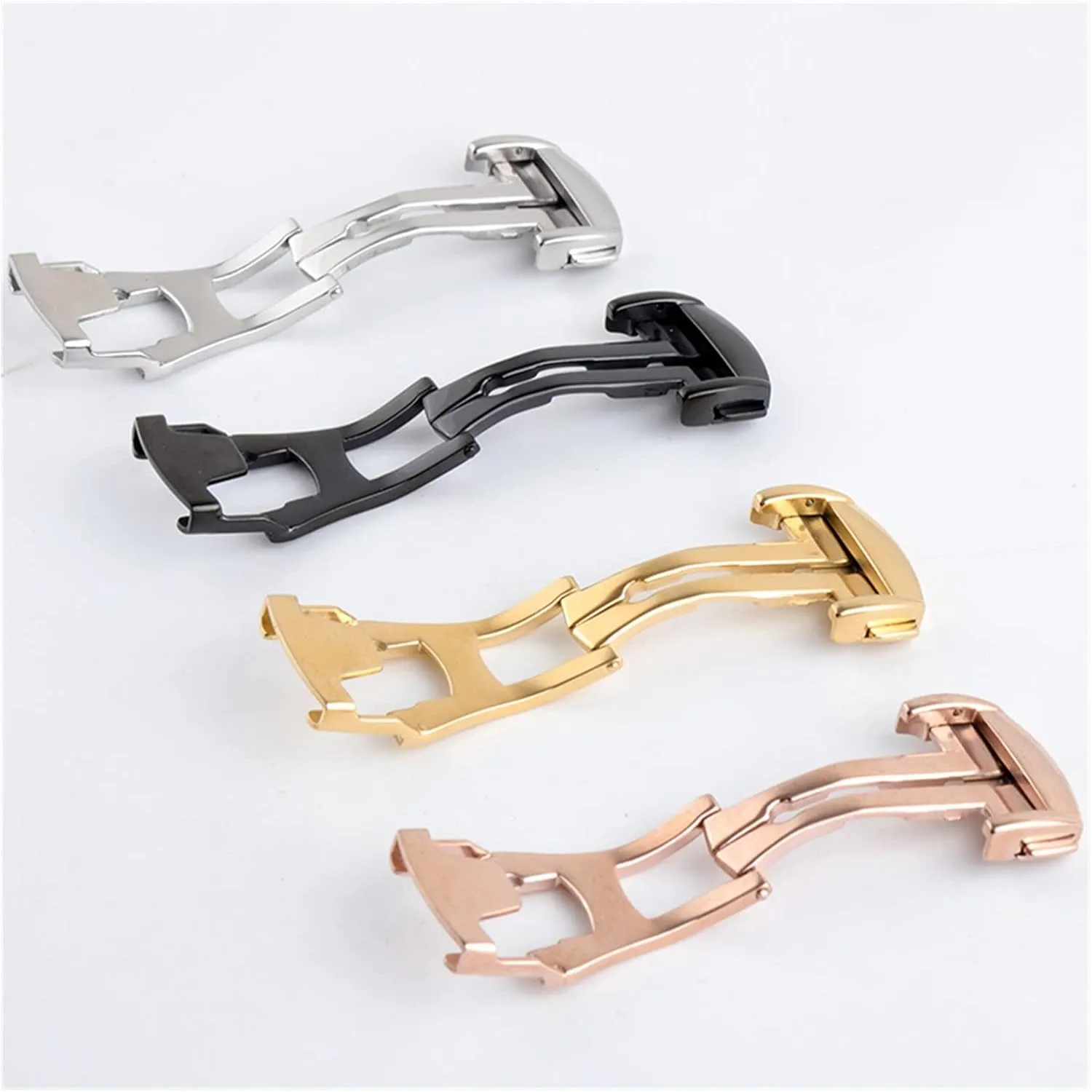 Stainless Steel Watch Bands Buckle Compatible With Omg Watch Strap Butterfly Clasp Use On Leather Rubber Watchband 14mm 16mm 18mm 20mm Black Watch clasp