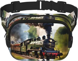 Steam Little Train Print Square Double Layer functionality Waist Bag Unisex Crossbody Pack Travel Workout