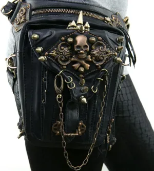 Steampunk Waist Bag for Women Men, Gothic Bag, Vintage Gothic Skull Shoulder Bag PU Leg Bag Retro Crossbody Bag for Motorcycle Hiking