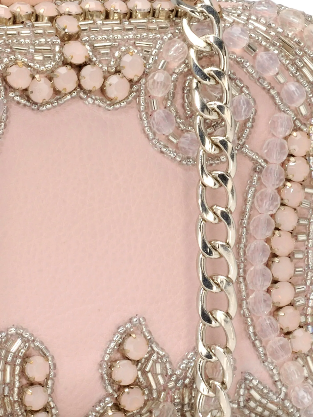 Stone Embellished Box Clutch In Genuine Leather