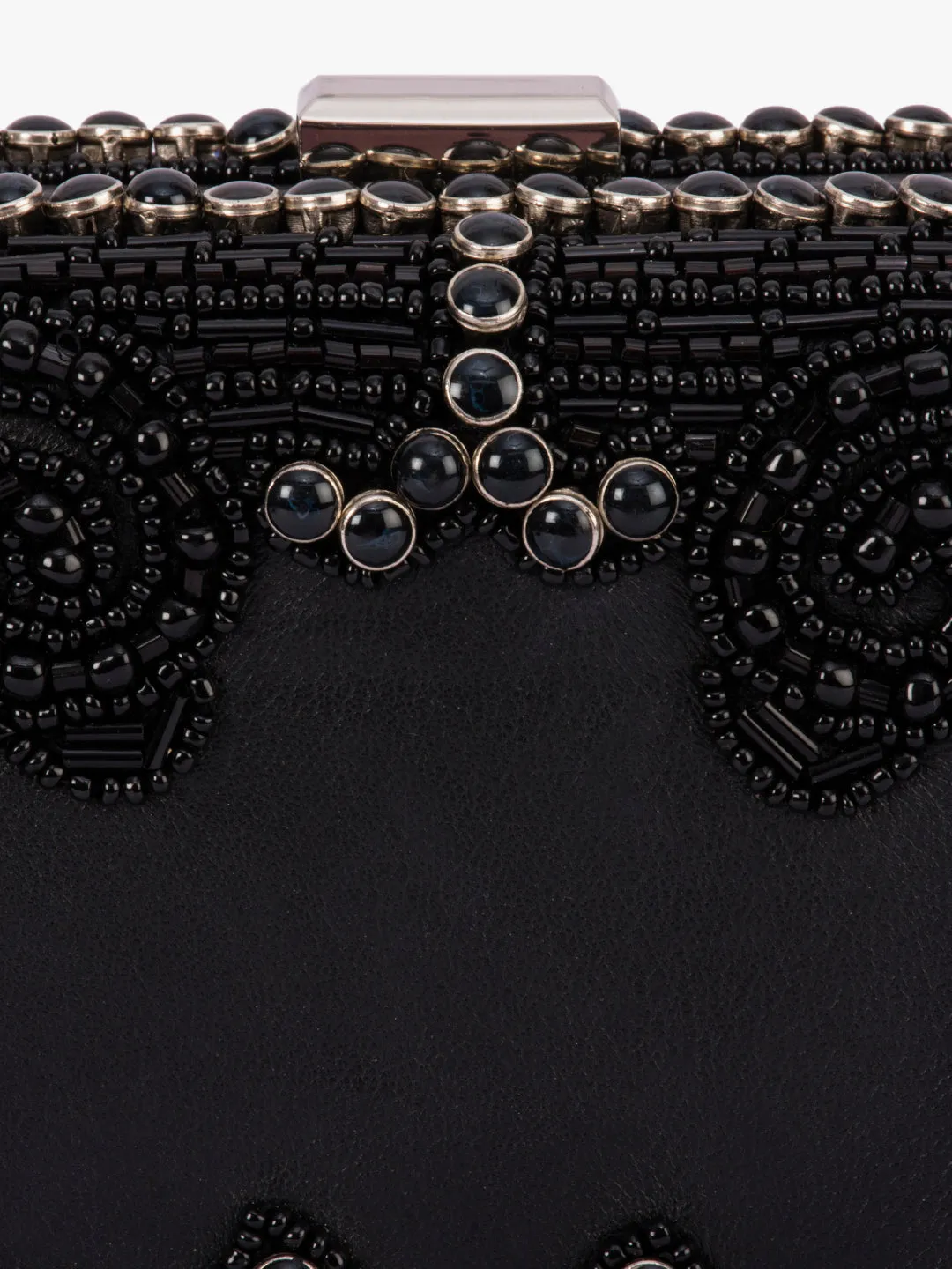 Stone Embellished Box Clutch In Genuine leather
