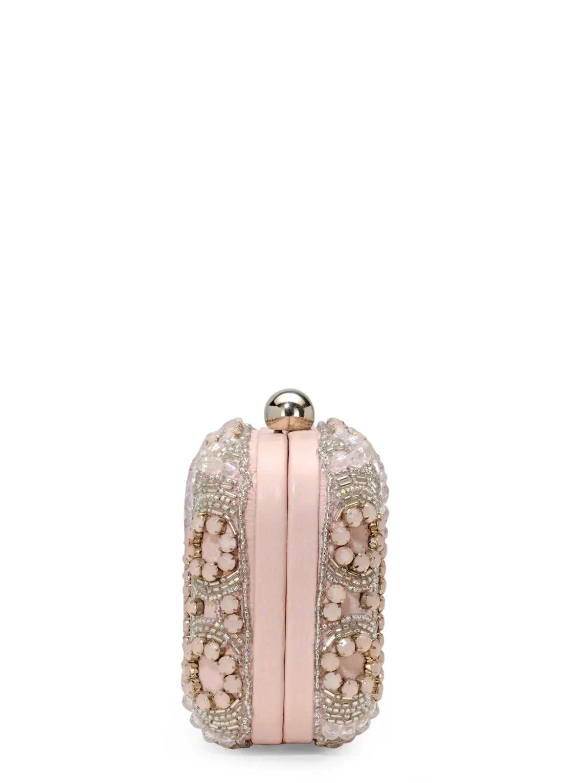 Stone Embellished Box Clutch In Genuine Leather