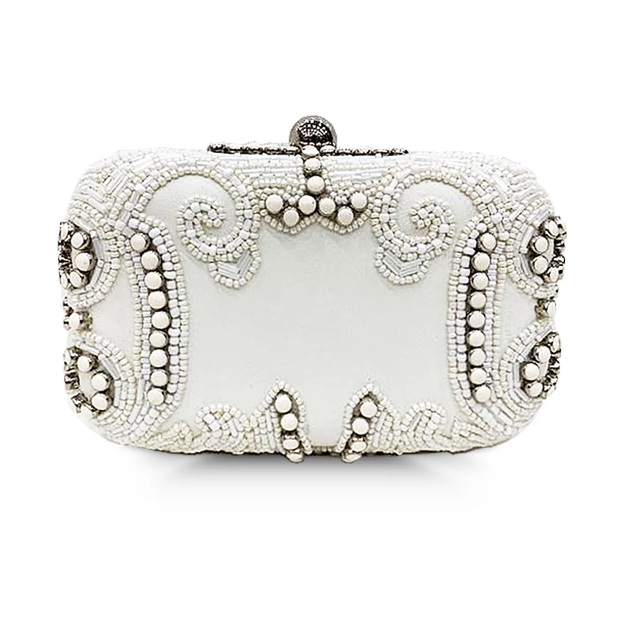 Stone Embellished Box Clutch In Genuine leather