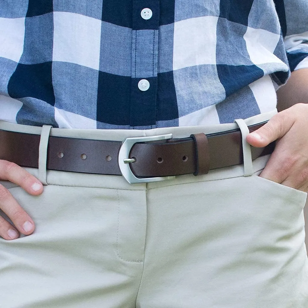 Stone Mountain Brown Belt - USA Made Genuine Top Grain Leather Belt with Certified Nickel Free Buckle